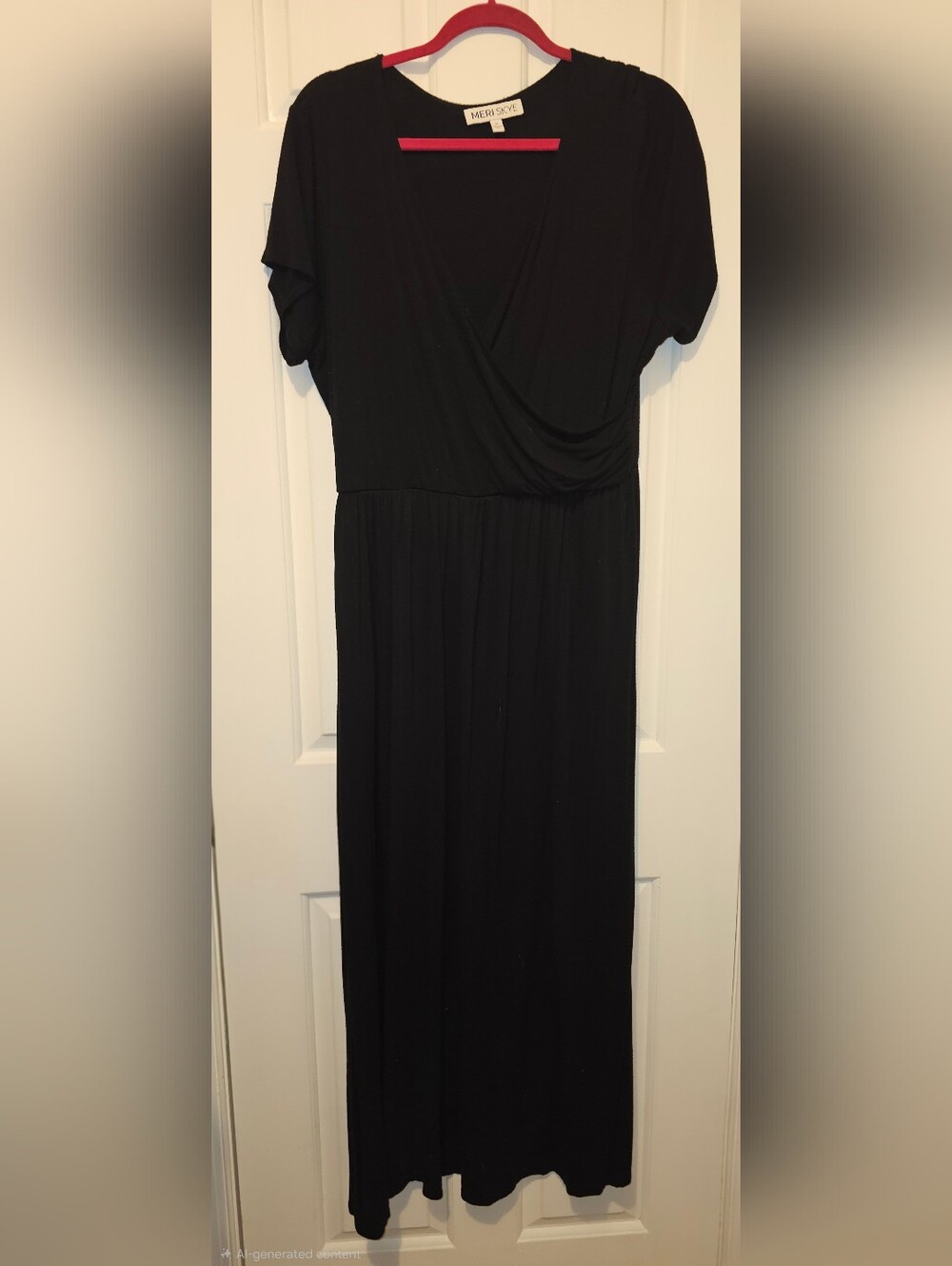 Meri Skye 1X Black Faux Wrap Maxi Dress Rayon Stretch